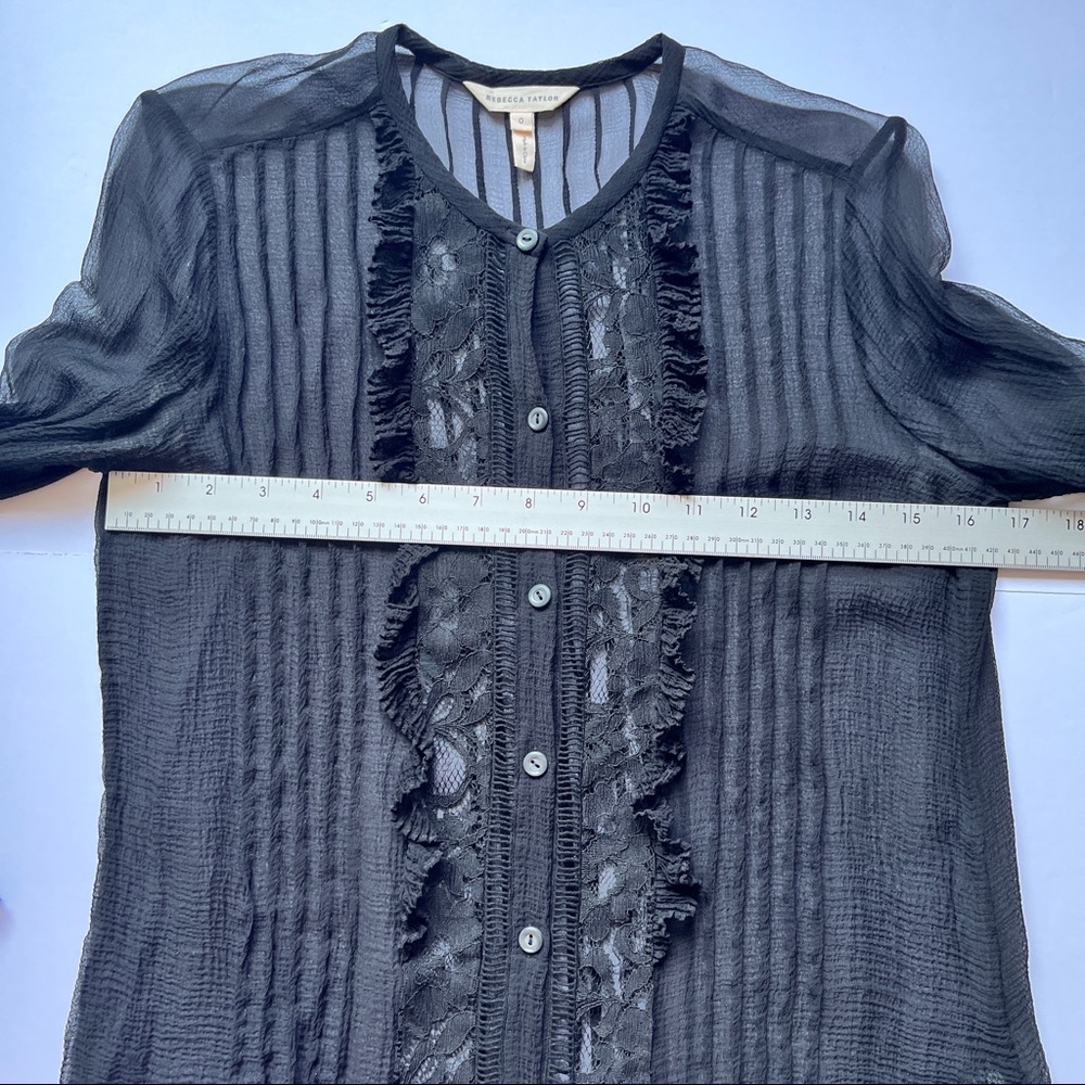 Rebecca Taylor Long Sleeve Silk and Lace Top Long Sleeve Sheer Victorian Sz 0 - Picture 7 of 16